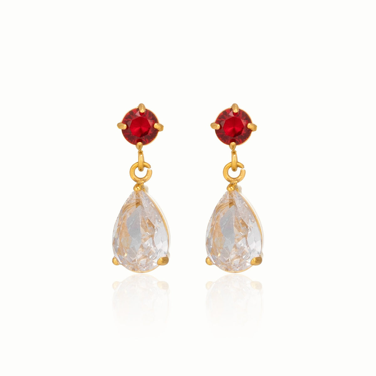 18k Dainty Ruby Teardrop Drop Earrings