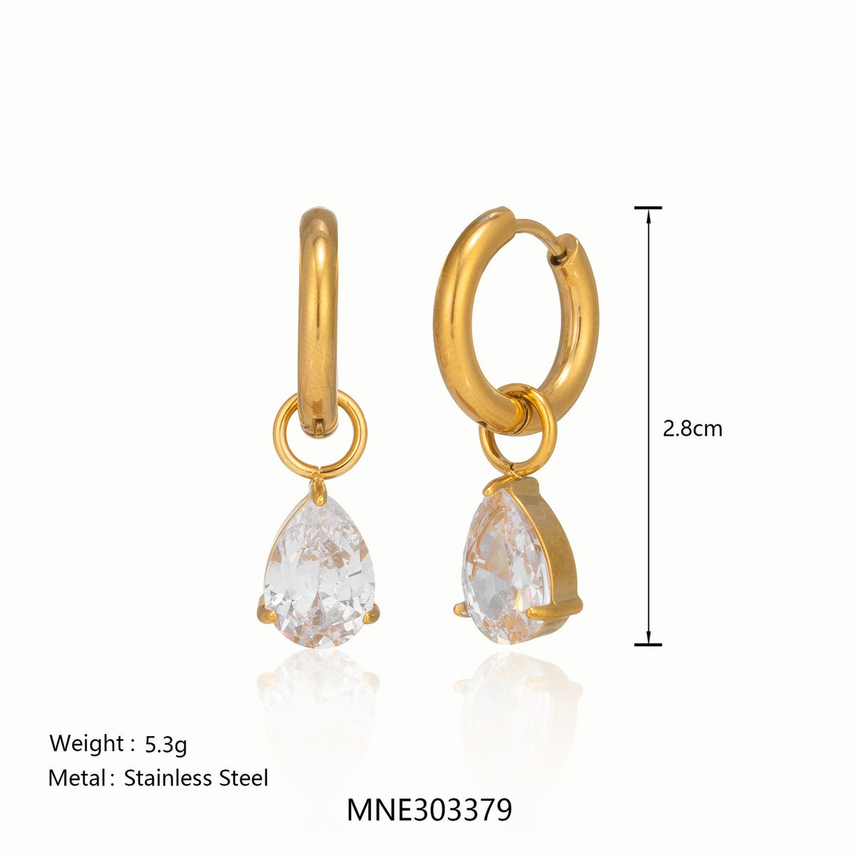 18k Dainty Teardrop Zircon Huggie Earrings