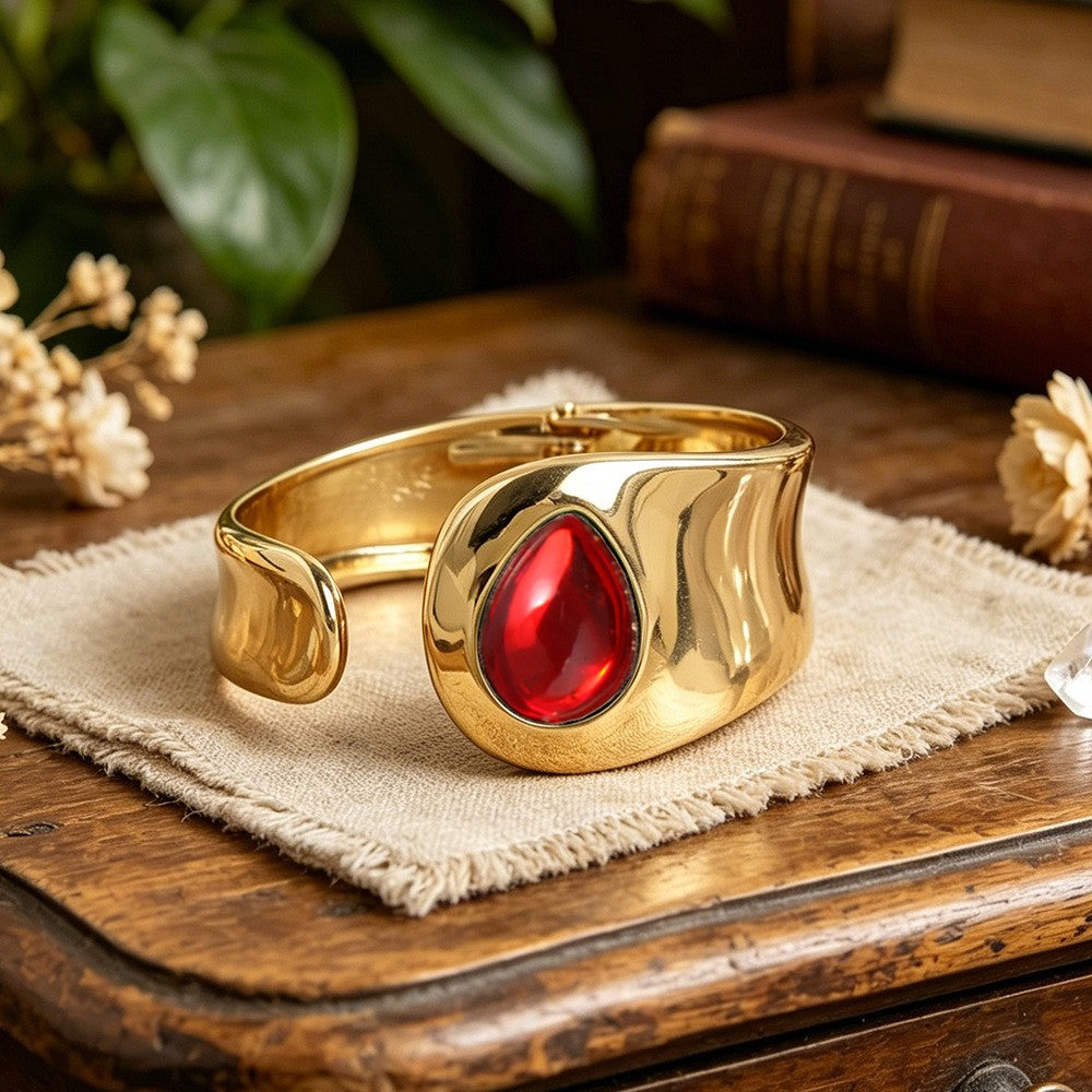 Classy Asymmetric Teardrop Stone Cuff Bracelet