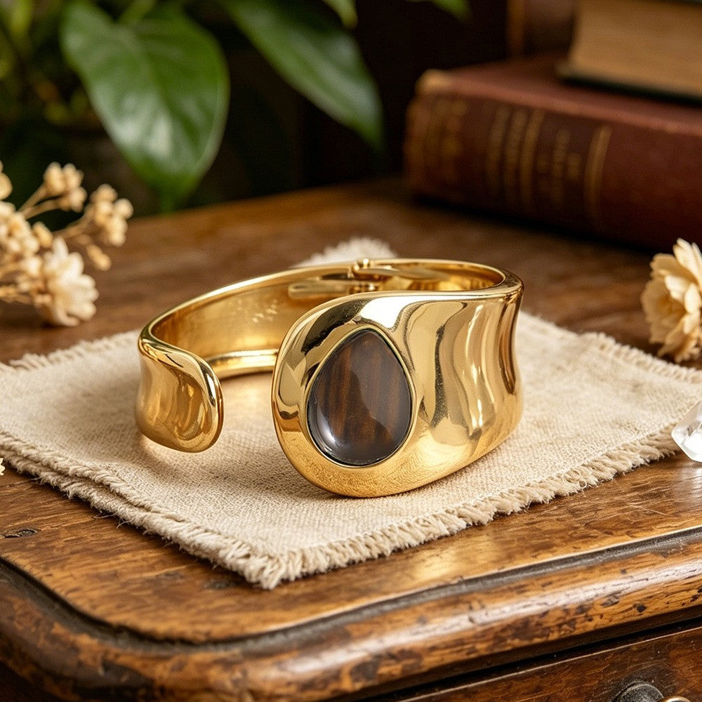 Classy Asymmetric Teardrop Stone Cuff Bracelet