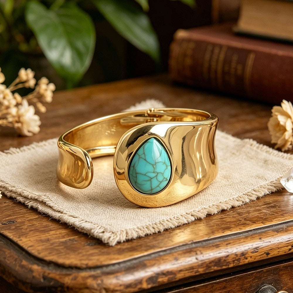 Classy Asymmetric Teardrop Stone Cuff Bracelet