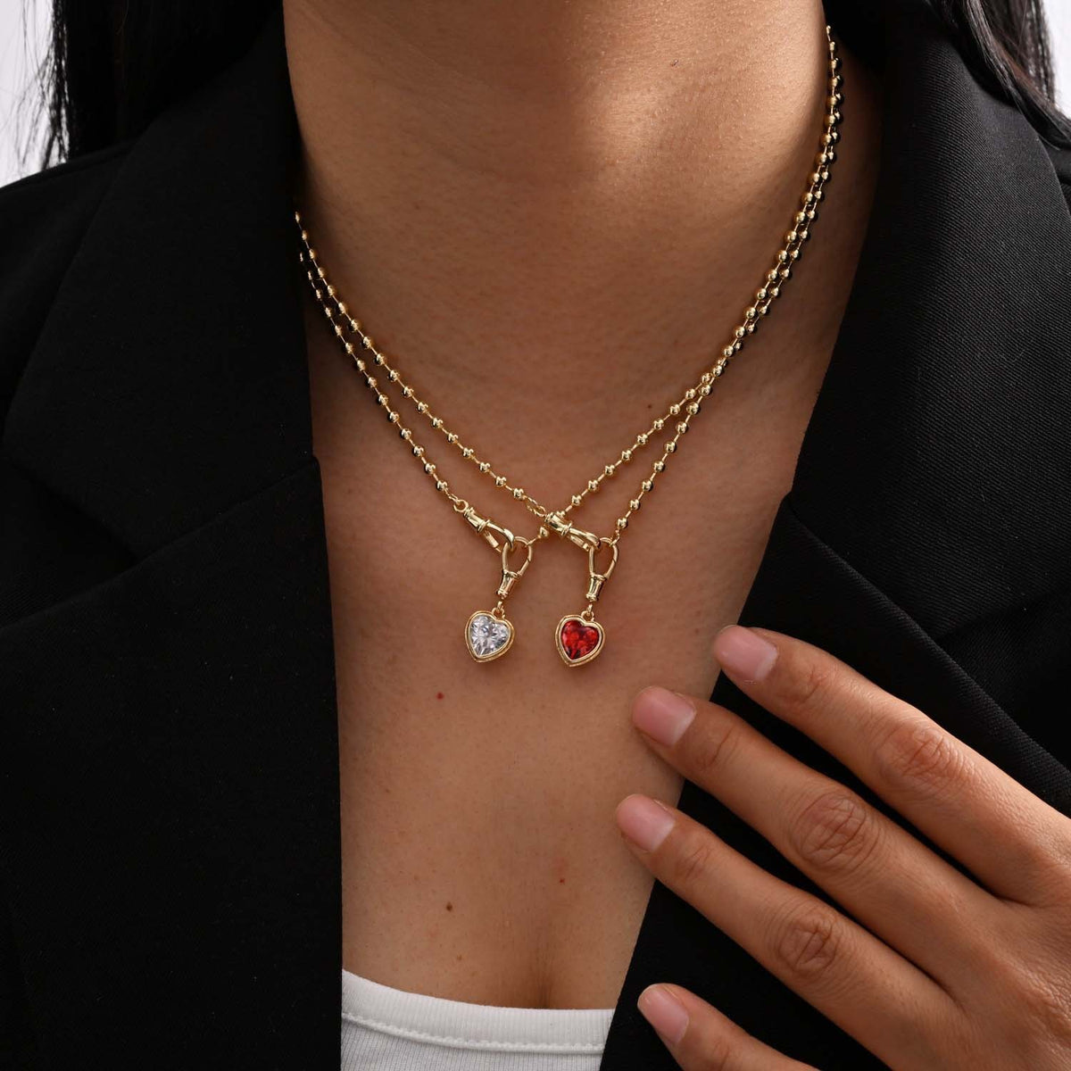 Romantic Dual Heart Beaded Necklace
