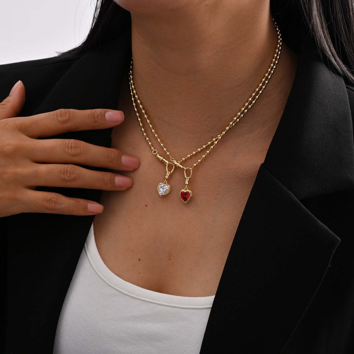 Romantic Dual Heart Beaded Necklace