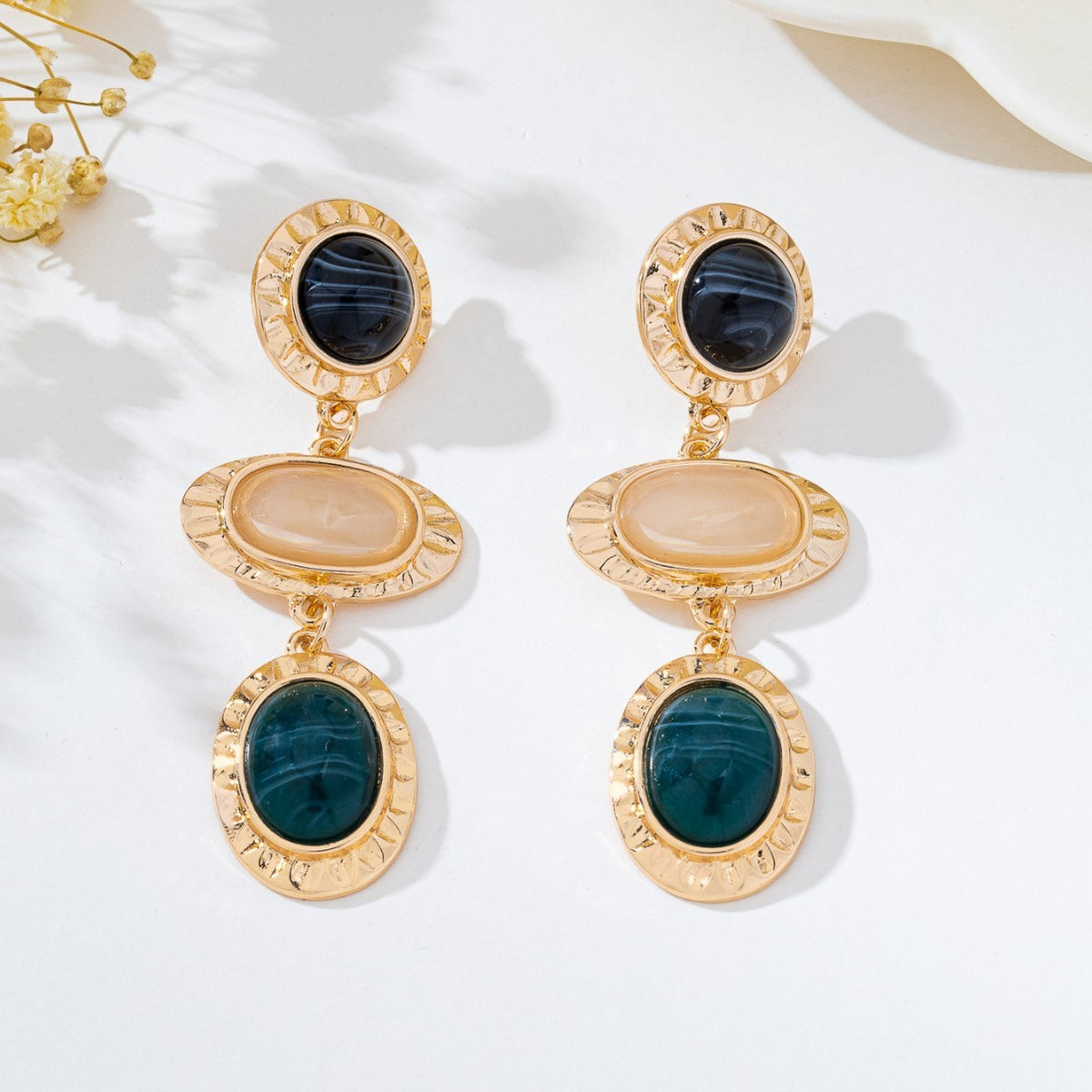 Classy Vintage Triple Tier Resin Drop Earrings