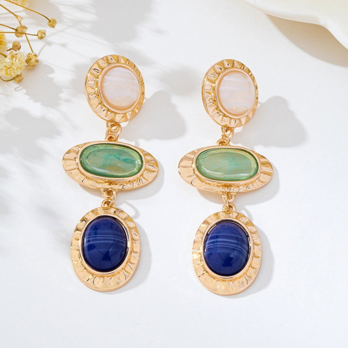 Classy Vintage Triple Tier Resin Drop Earrings