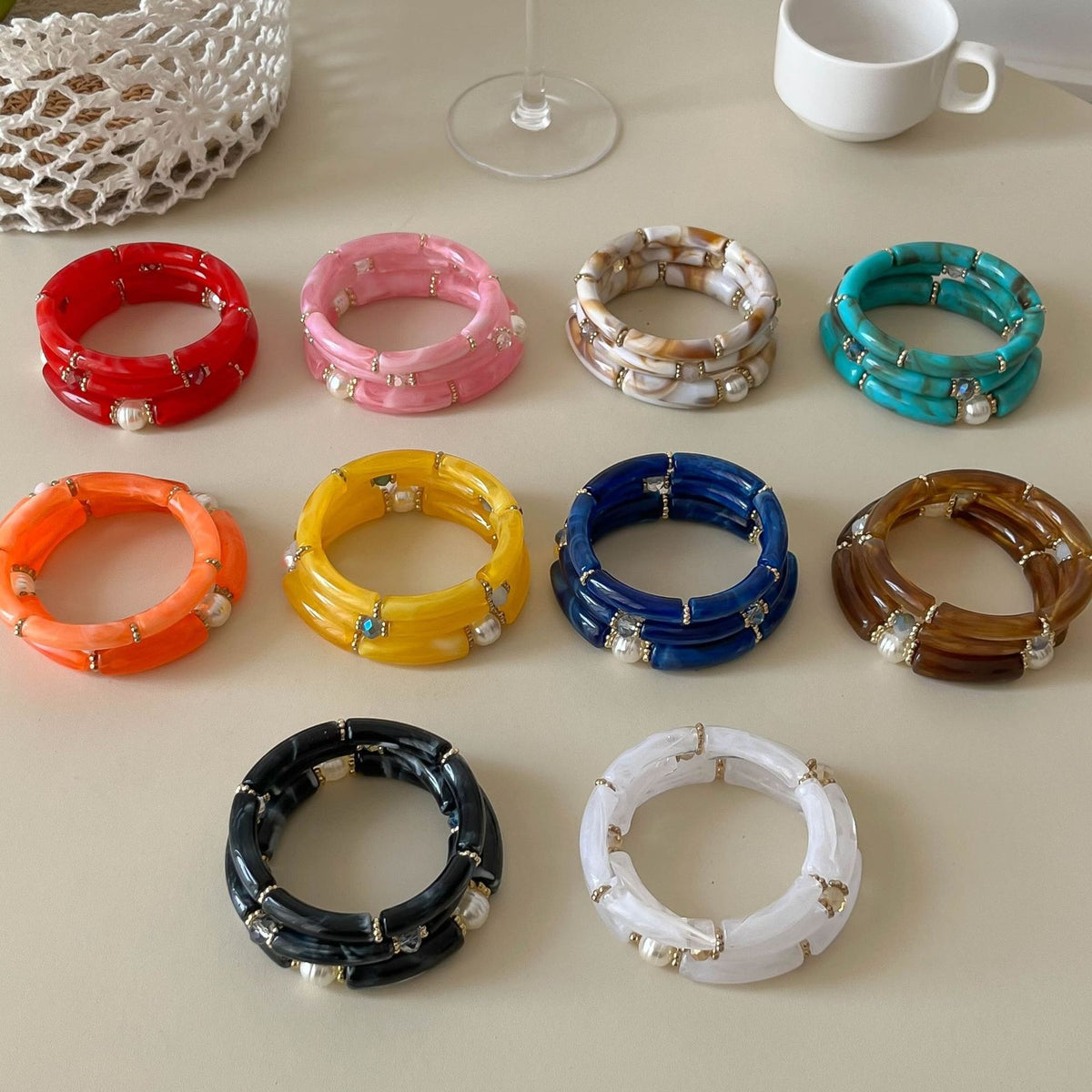 3pc Boho Amber Tube Bracelet Set
