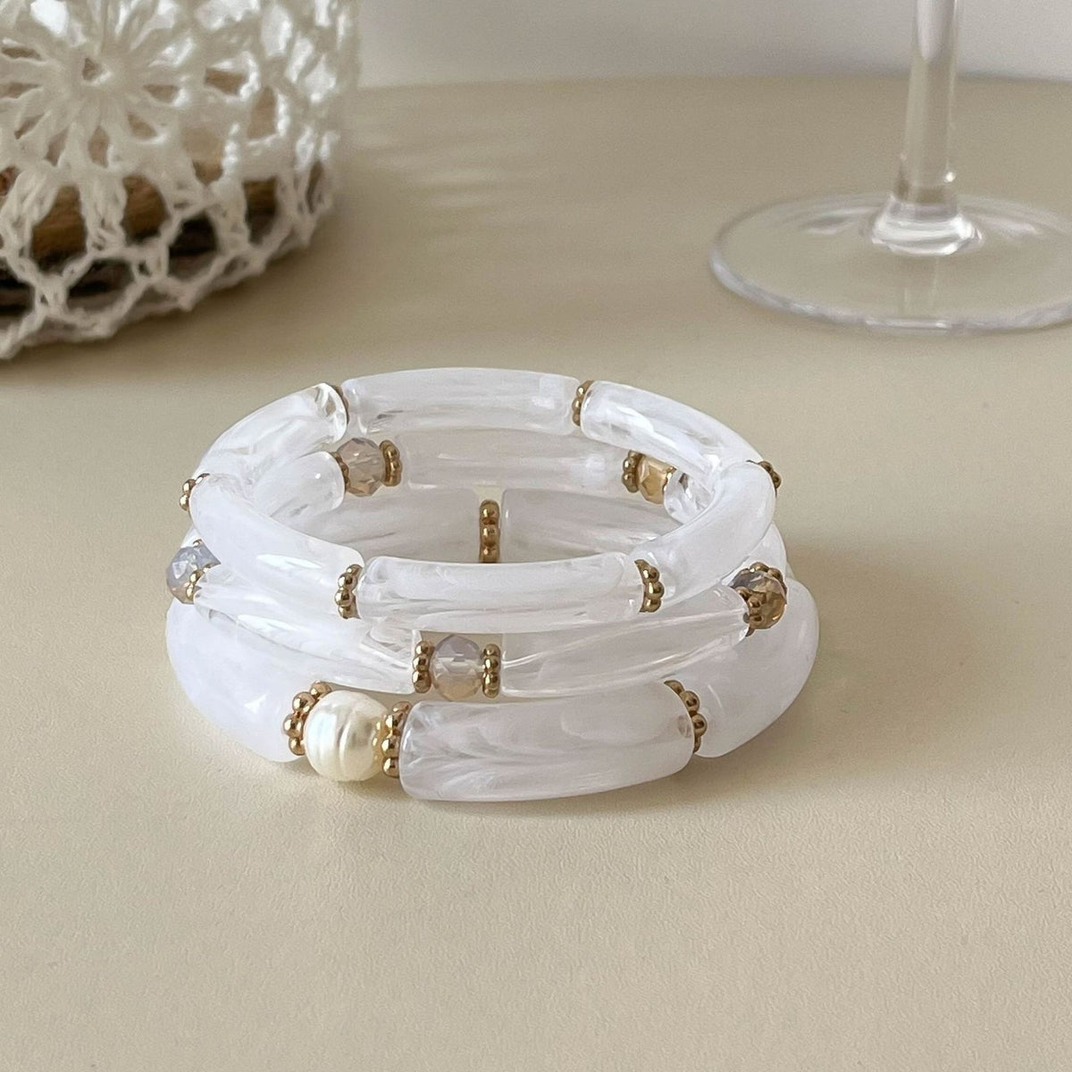 3pc Boho Amber Tube Bracelet Set