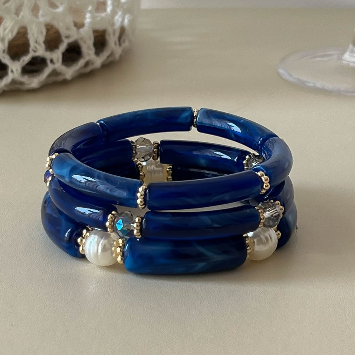 3pc Boho Amber Tube Bracelet Set