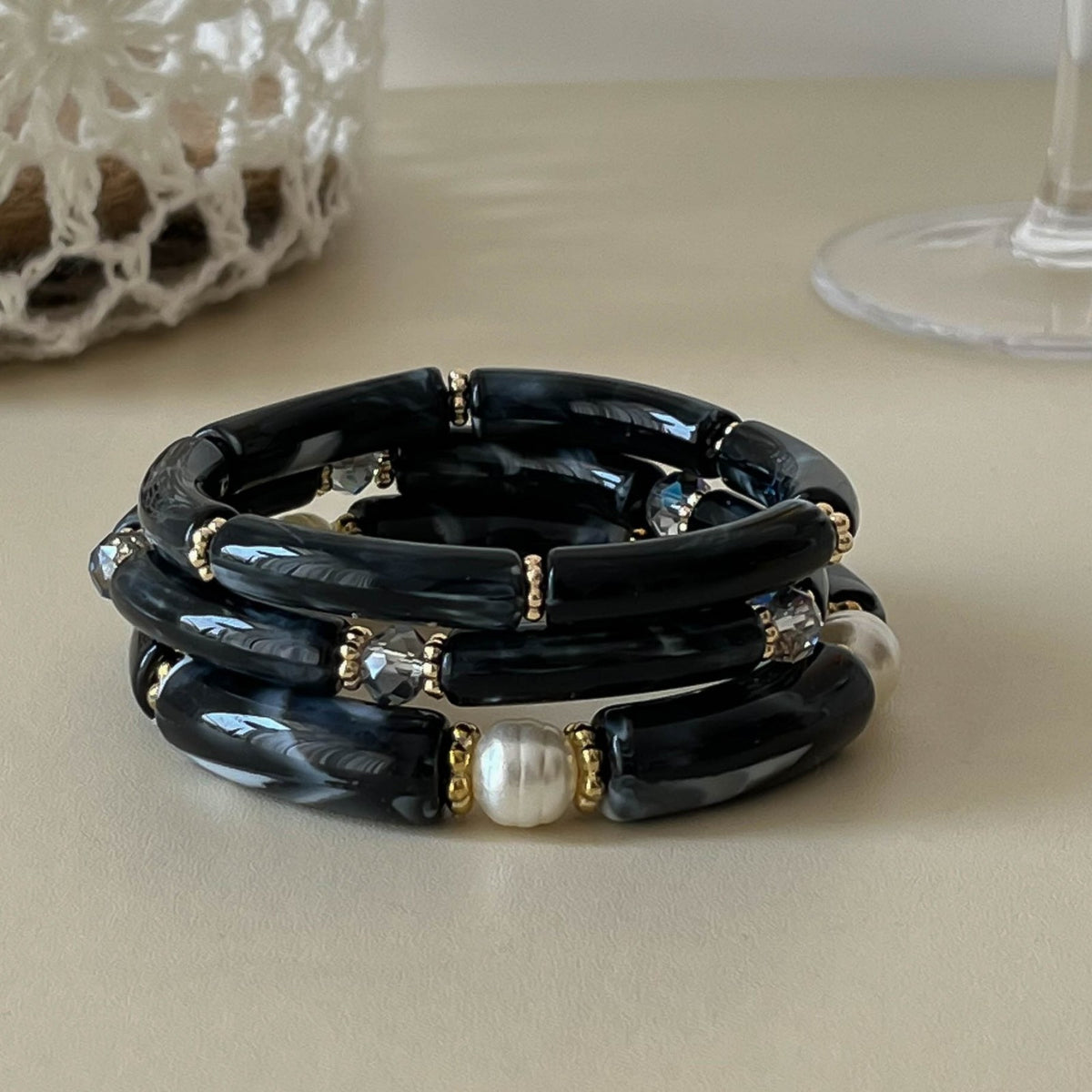 3pc Boho Amber Tube Bracelet Set