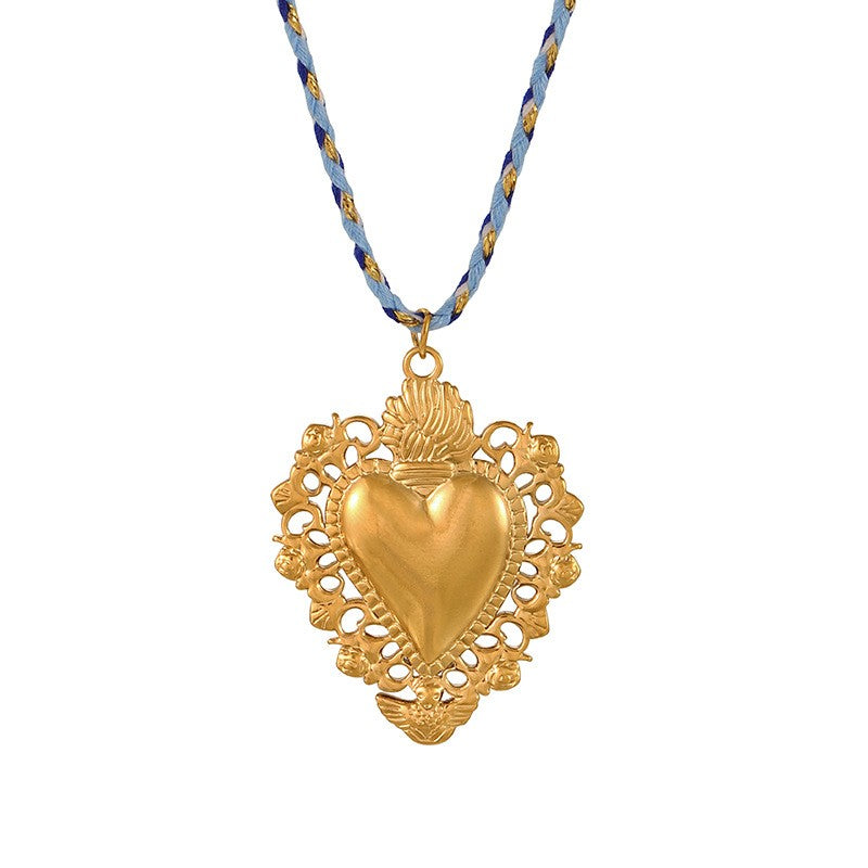 Boho Layered Sun & Heart Cord Necklace