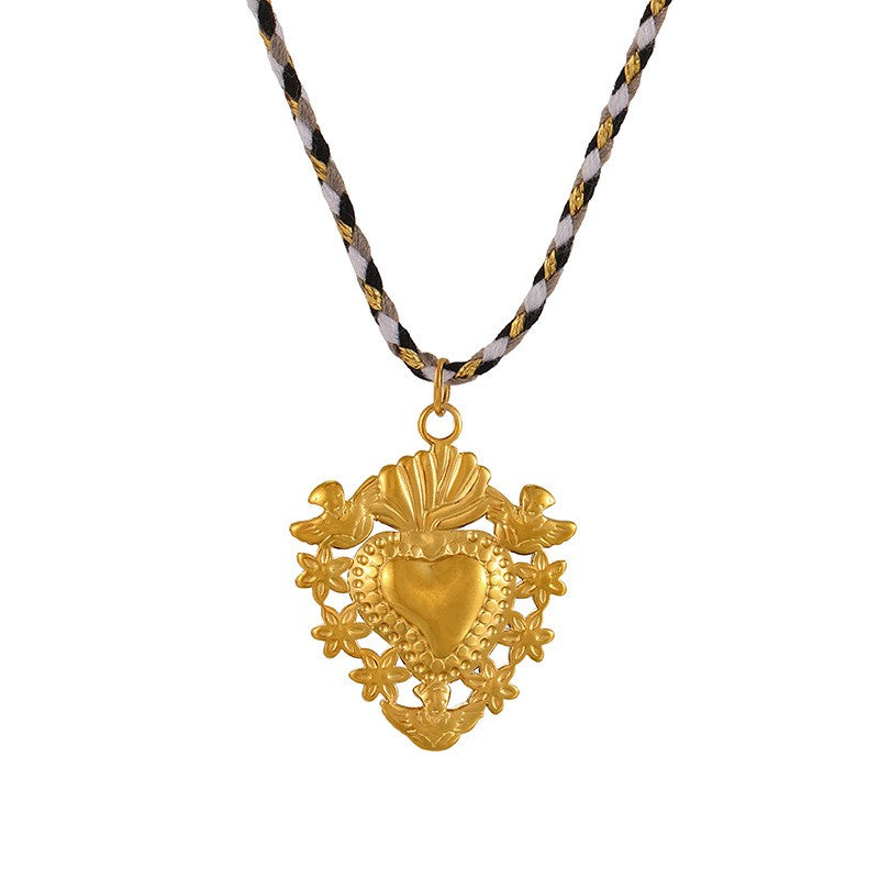 Boho Layered Sun & Heart Cord Necklace