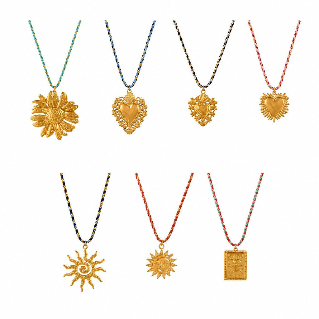 Boho Layered Sun & Heart Cord Necklace