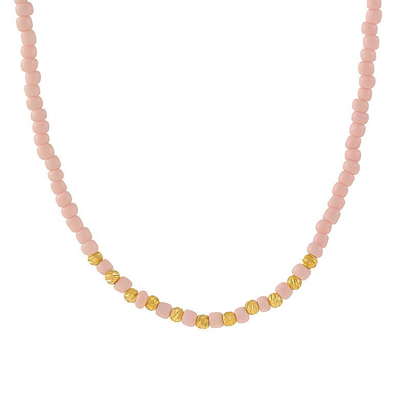 Romantic Pink Seed Bead Heart Necklace