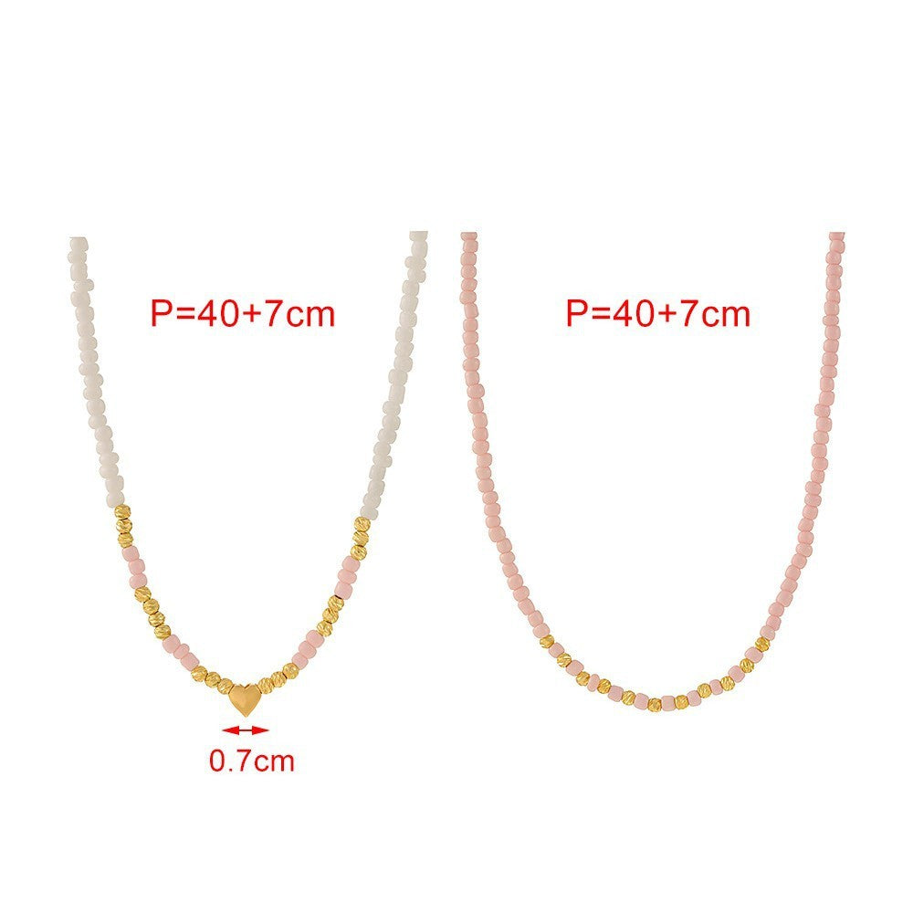 Romantic Pink Seed Bead Heart Necklace