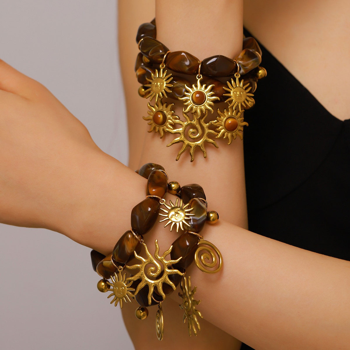 Boho Vintage Brown Resin Sun Bracelet