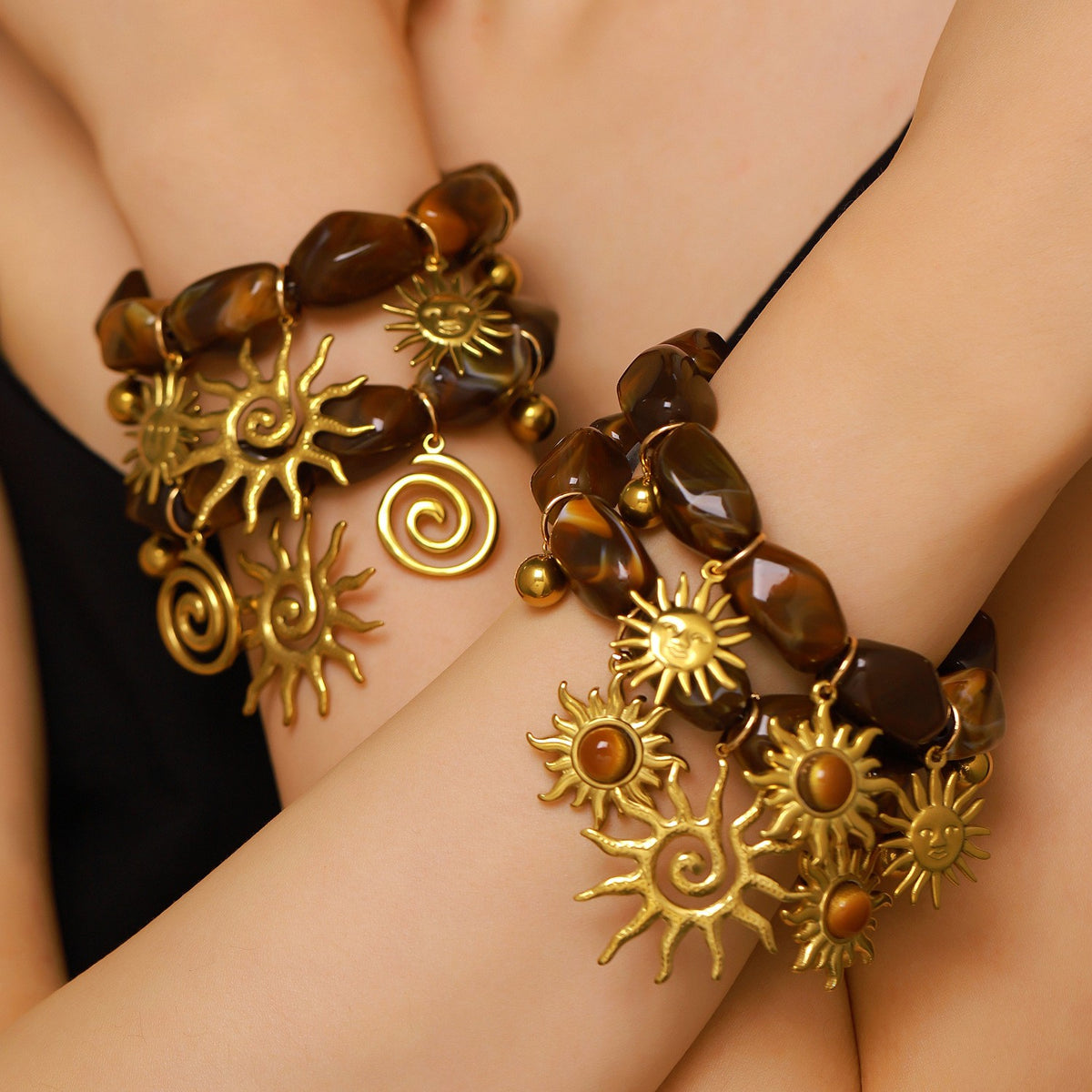 Boho Vintage Brown Resin Sun Bracelet