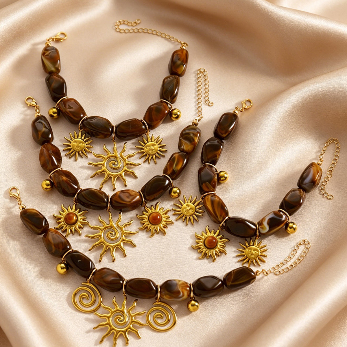 Boho Vintage Brown Resin Sun Bracelet