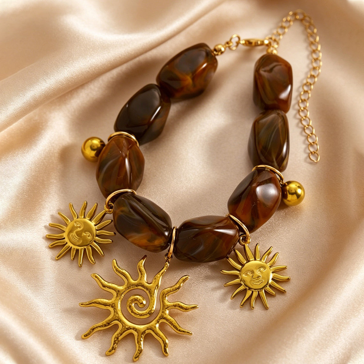 Boho Vintage Brown Resin Sun Bracelet