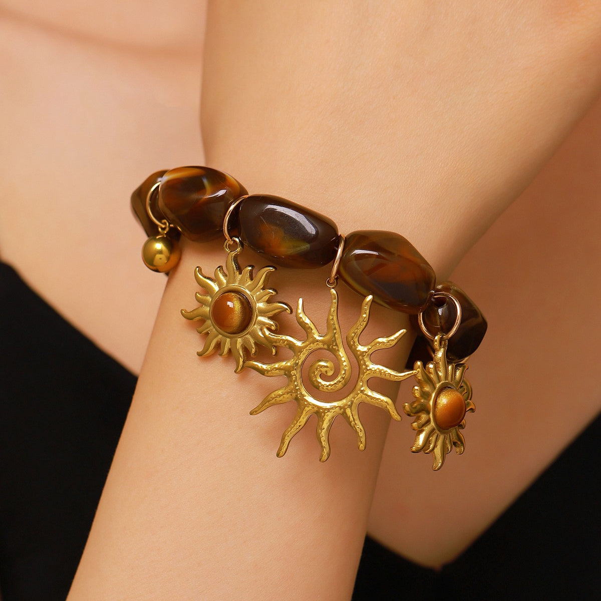 Boho Vintage Brown Resin Sun Bracelet