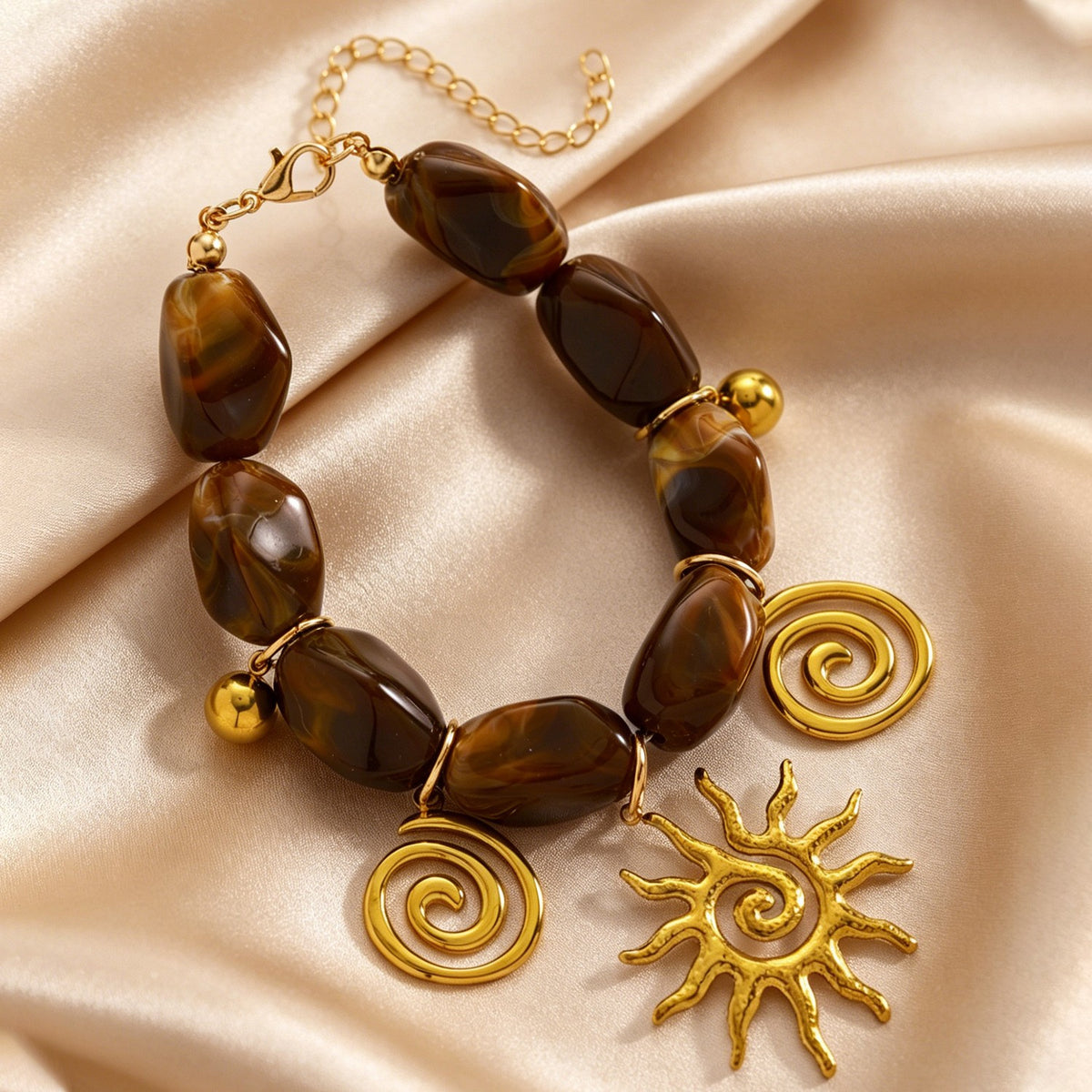 Boho Vintage Brown Resin Sun Bracelet