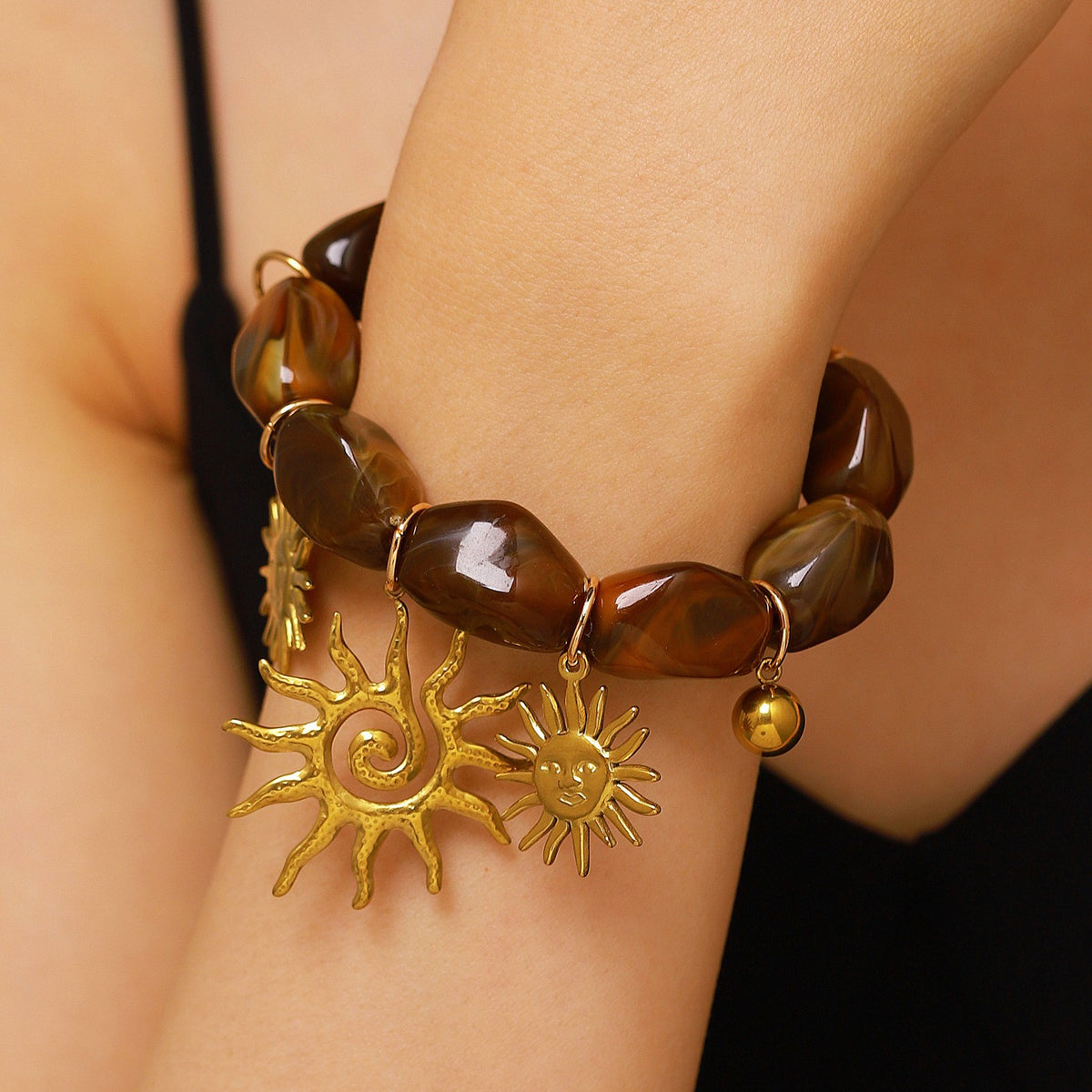 Boho Vintage Brown Resin Sun Bracelet