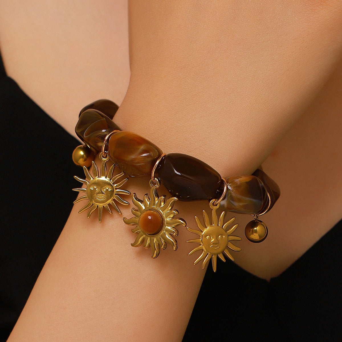 Boho Vintage Brown Resin Sun Bracelet