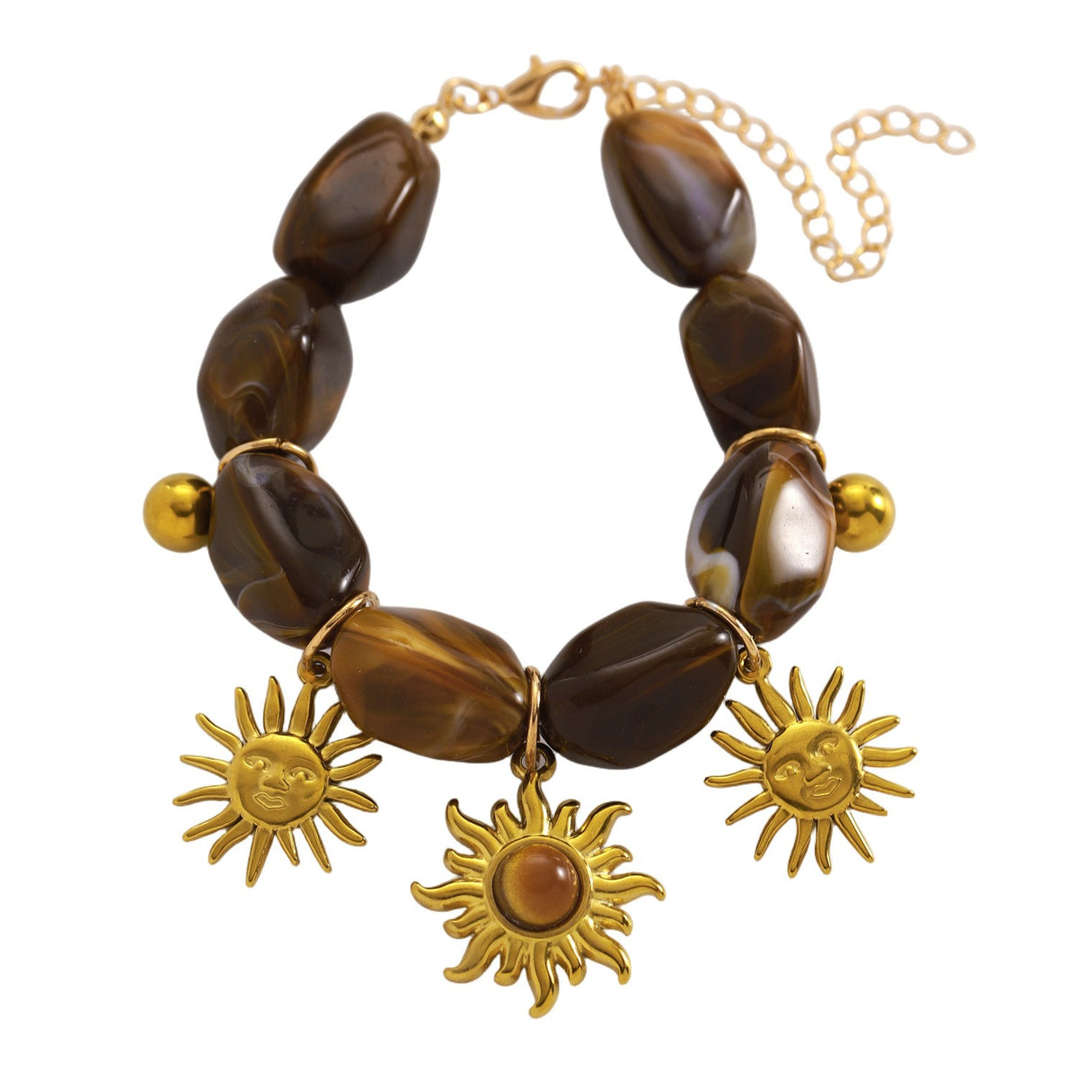 Boho Vintage Brown Resin Sun Bracelet