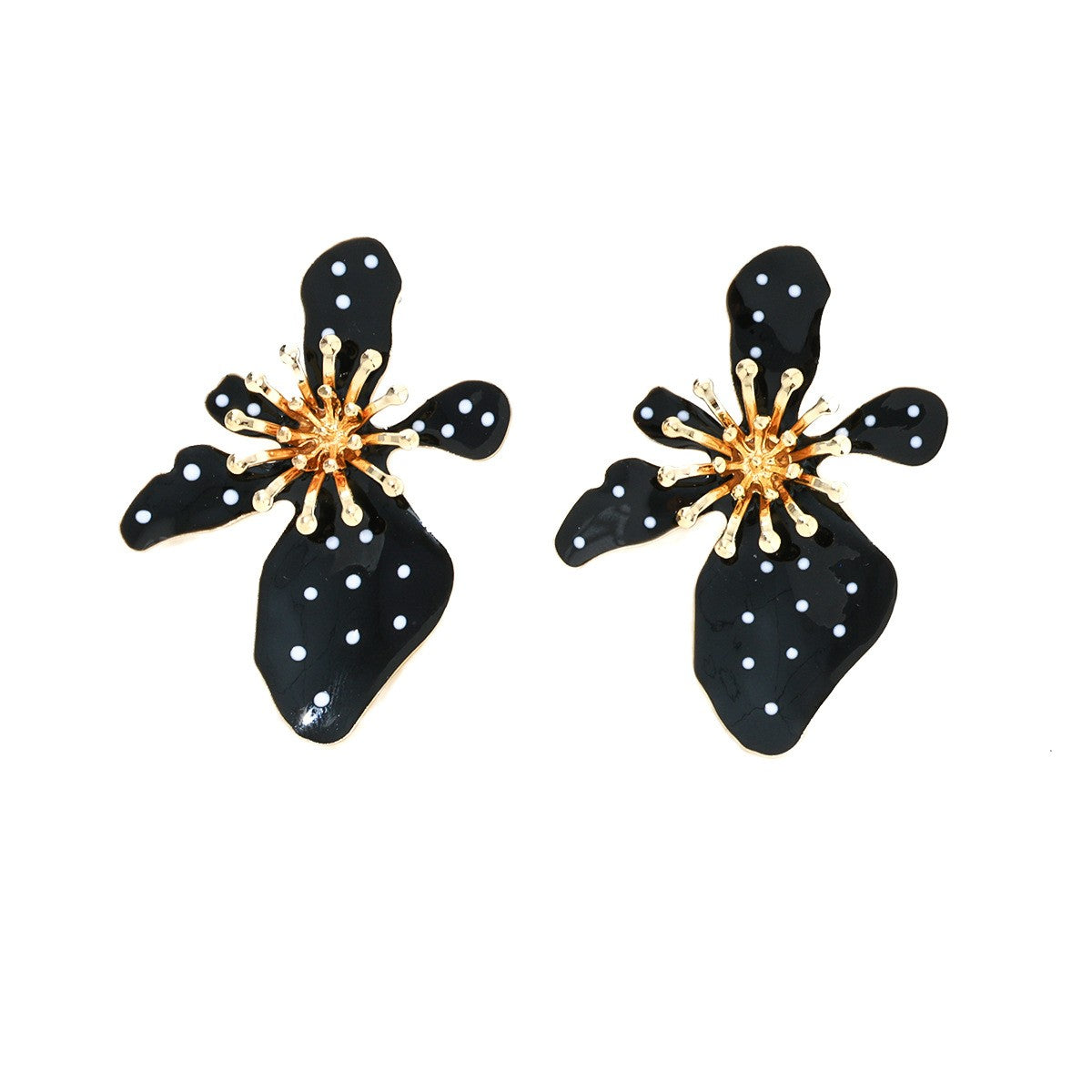 Classy Black Polka Dot Flower Earrings