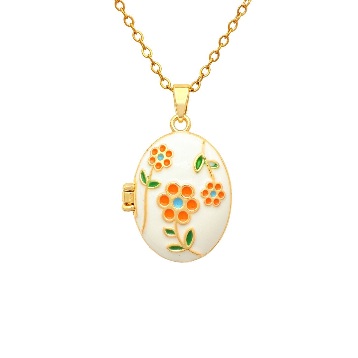 Romantic Enamel Floral Oval Locket Necklace