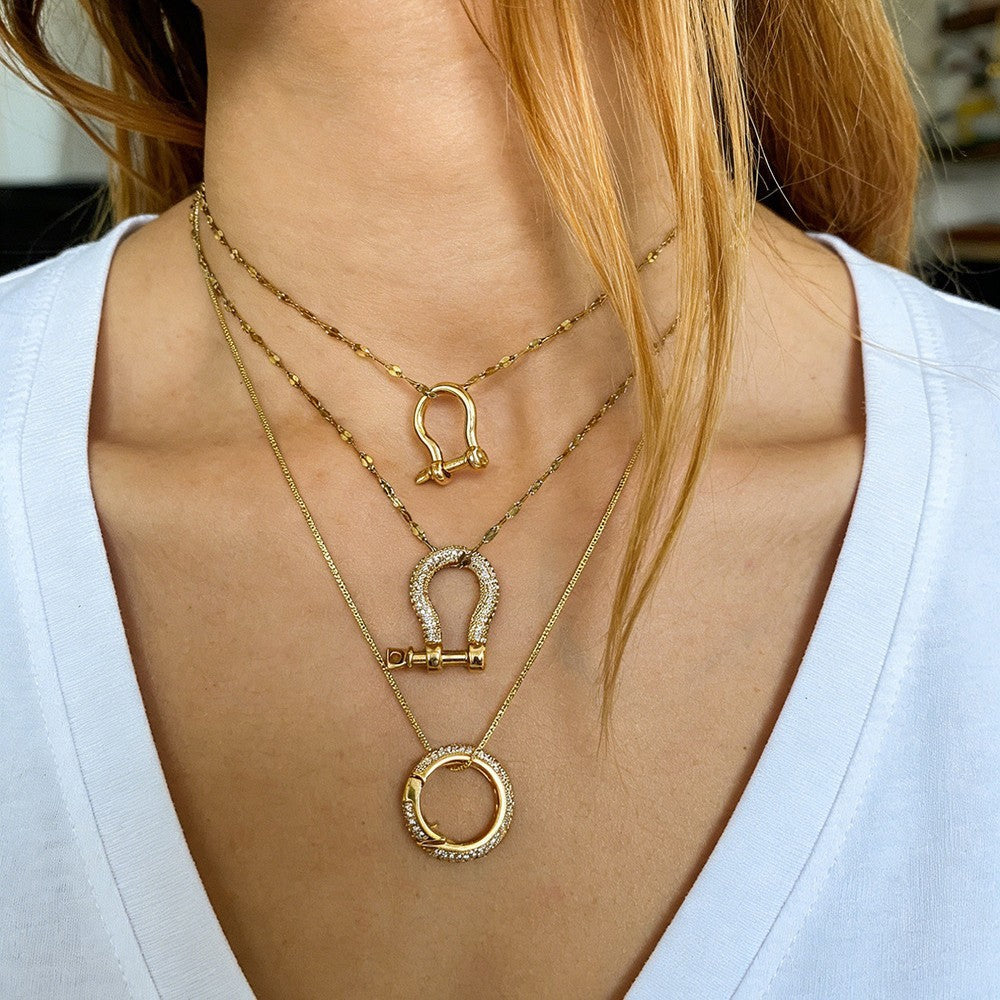 Classy Geometric Horseshoe & Ring Layered Necklace