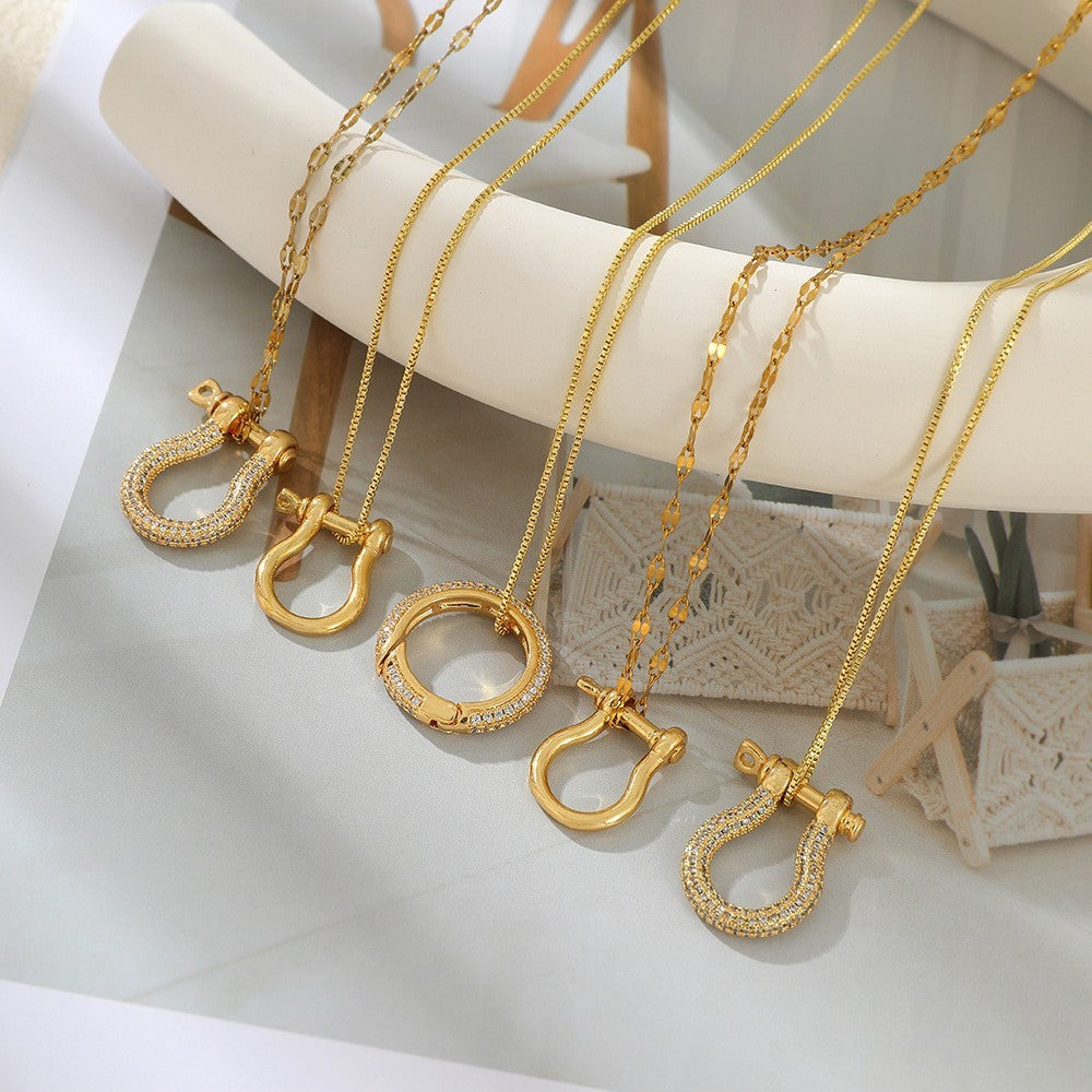 Classy Geometric Horseshoe & Ring Layered Necklace