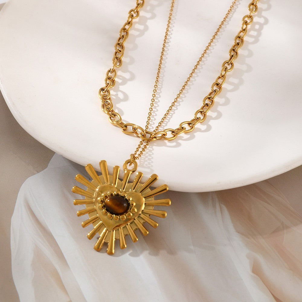 Chic Layered Sunburst Heart Necklace