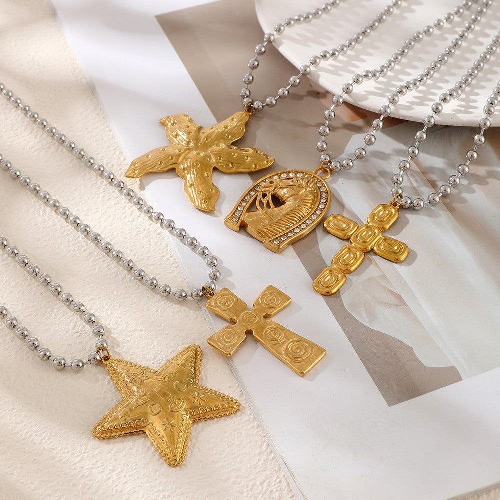 Classy Two-Tone Cross & Horse Pendant Necklace