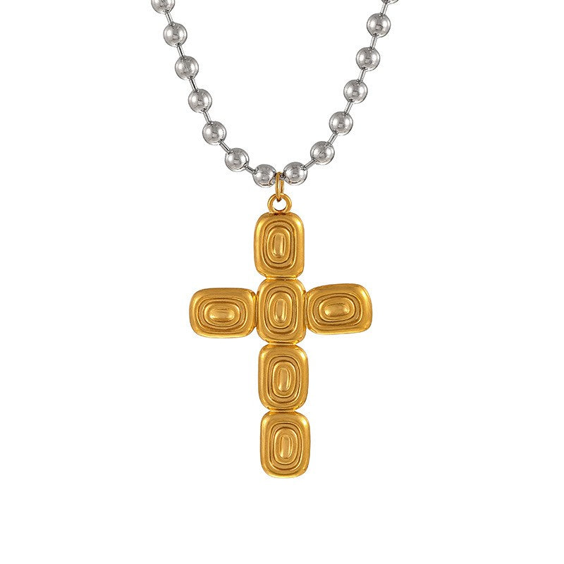 Classy Two-Tone Cross & Horse Pendant Necklace