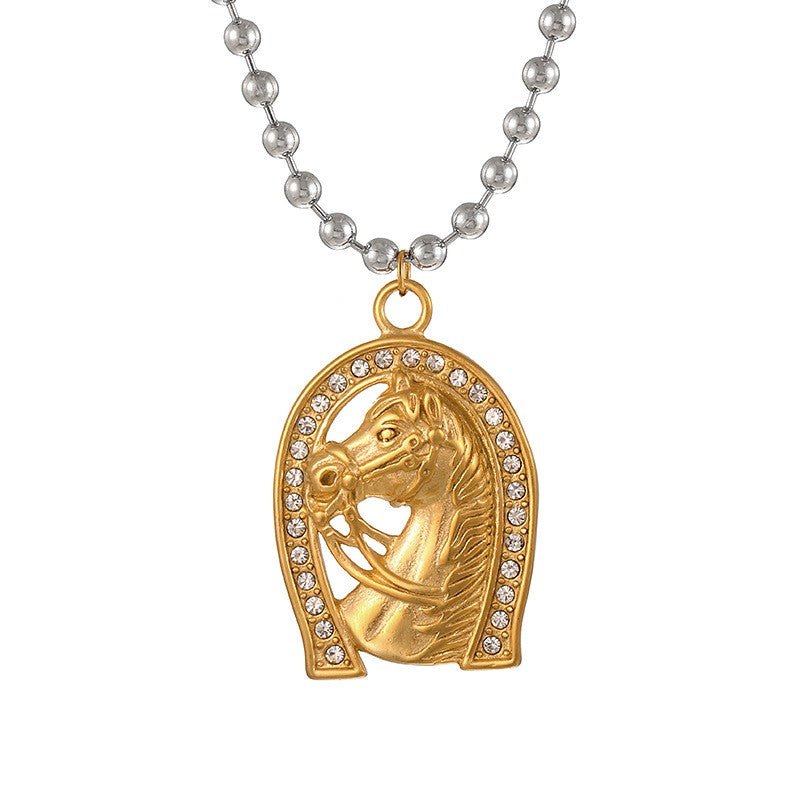 Classy Two-Tone Cross & Horse Pendant Necklace