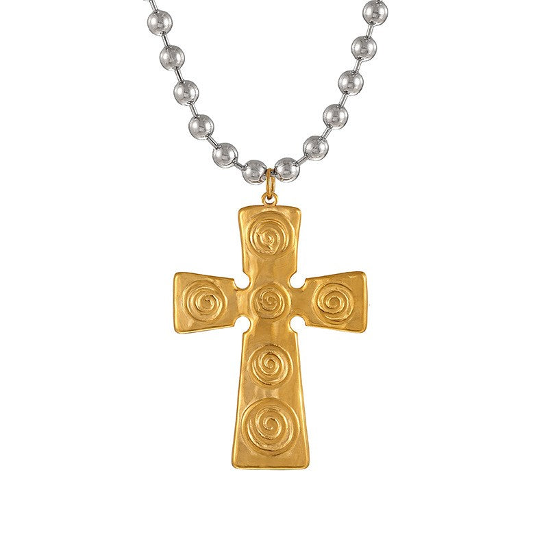 Classy Two-Tone Cross & Horse Pendant Necklace