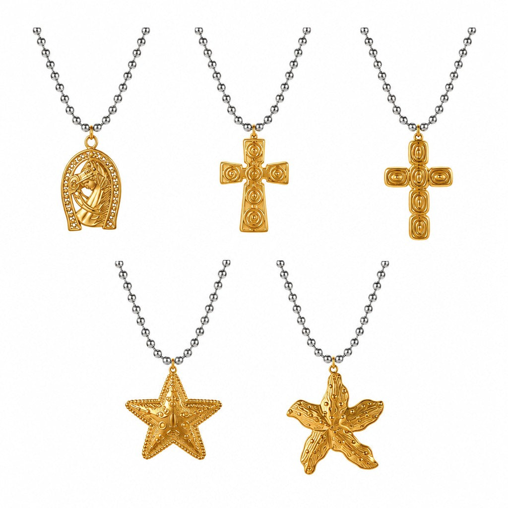 Classy Two-Tone Cross & Horse Pendant Necklace