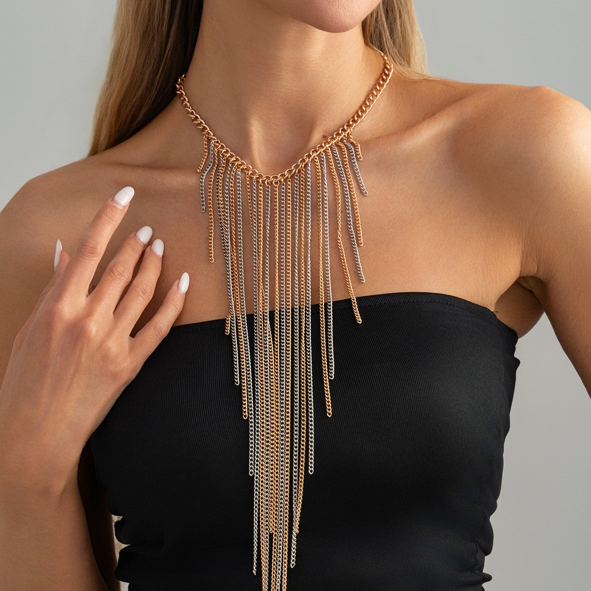 Statement Cascading Chain Fringe Necklace
