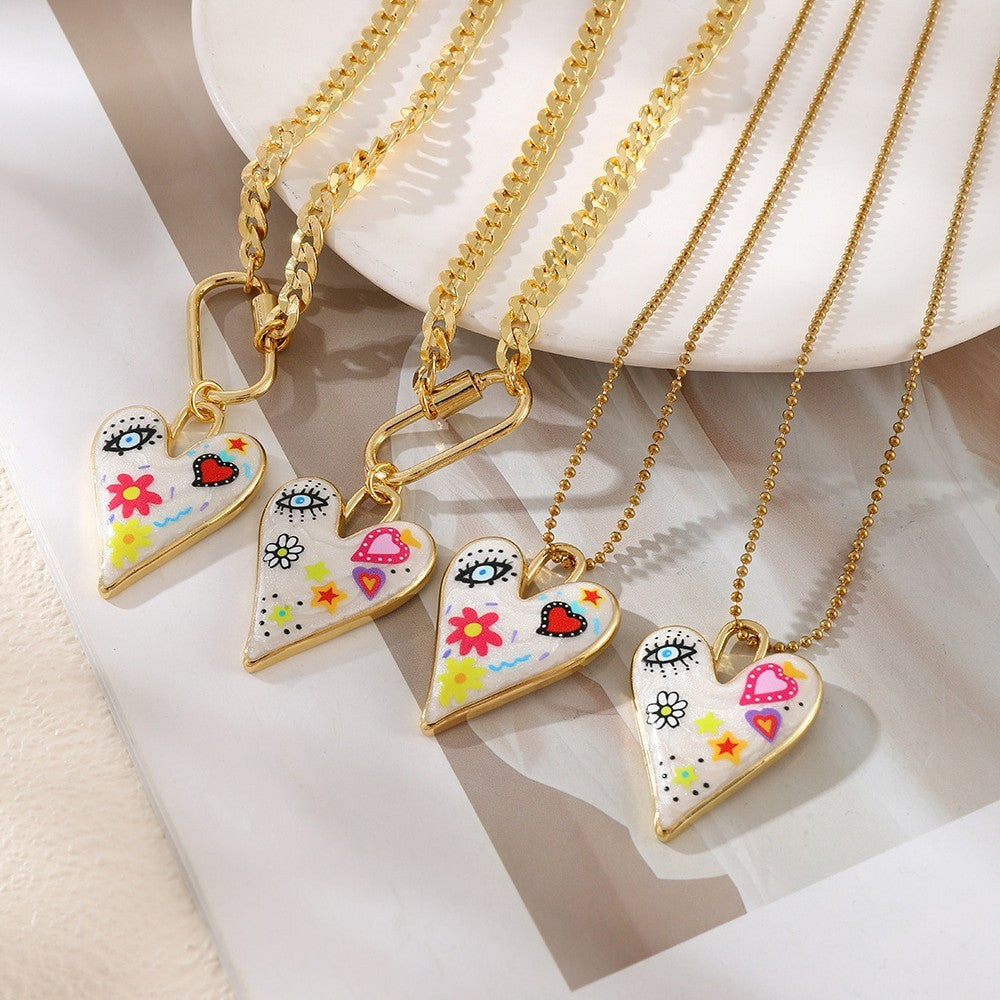 Playful Enamel Heart Carabiner Necklace