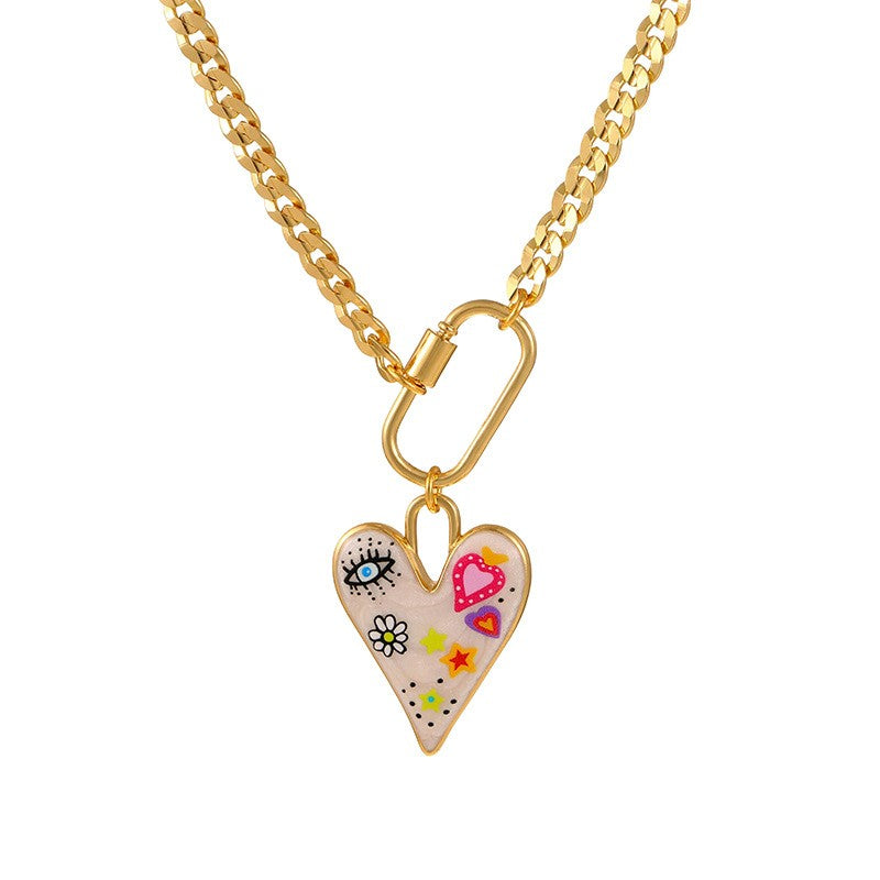 Playful Enamel Heart Carabiner Necklace