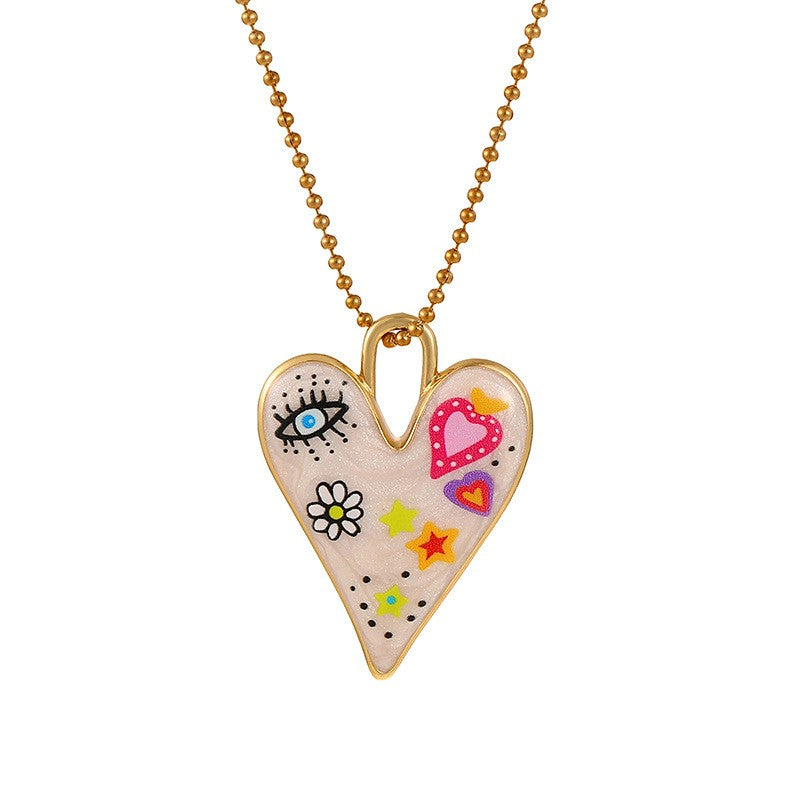Playful Enamel Heart Carabiner Necklace
