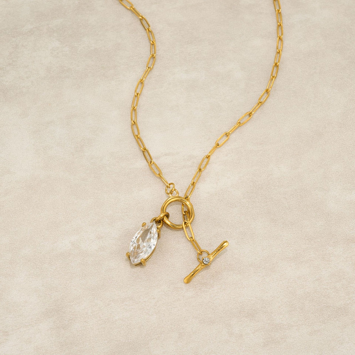 18k Dainty Marquise CZ OT Toggle Necklace