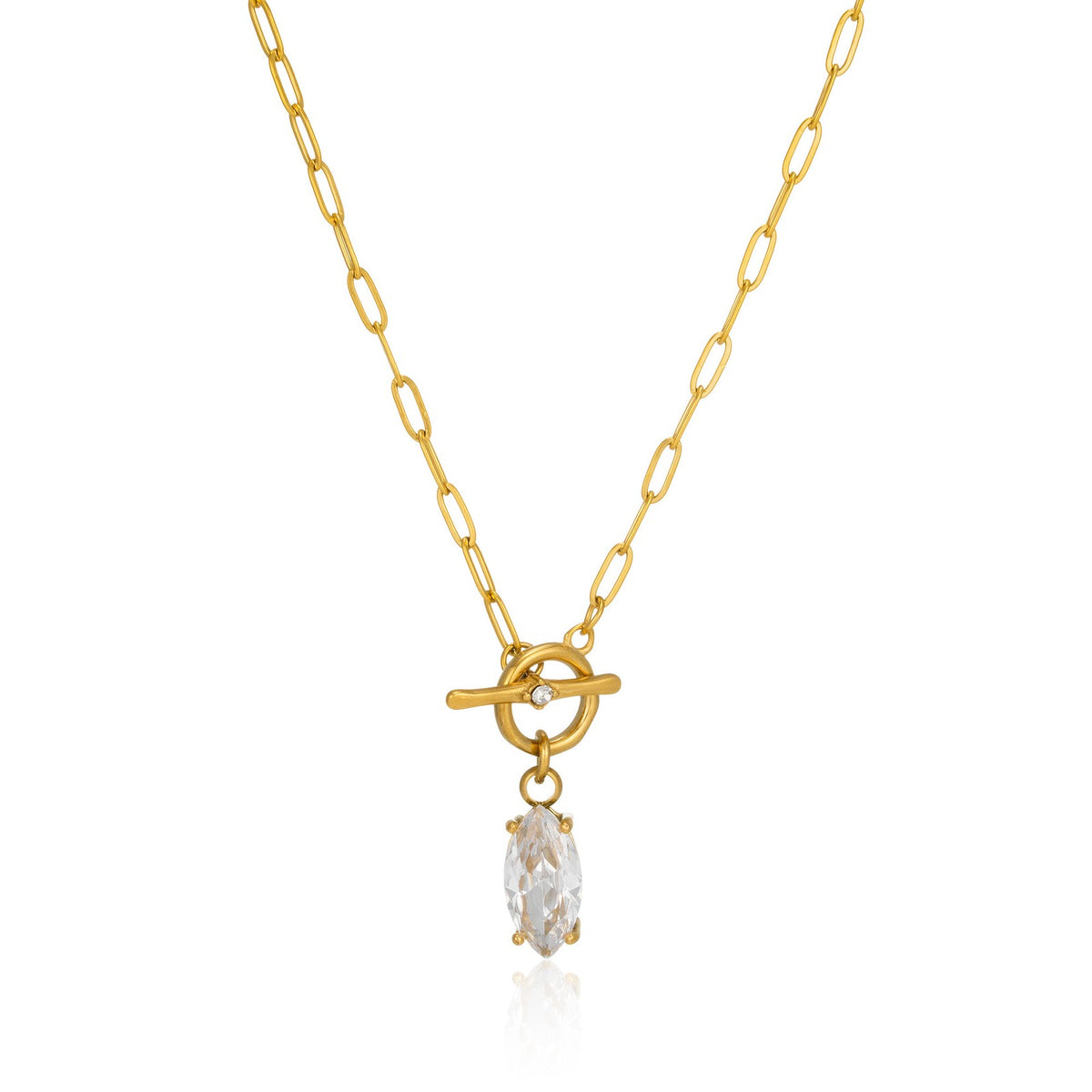 18k Dainty Marquise CZ OT Toggle Necklace