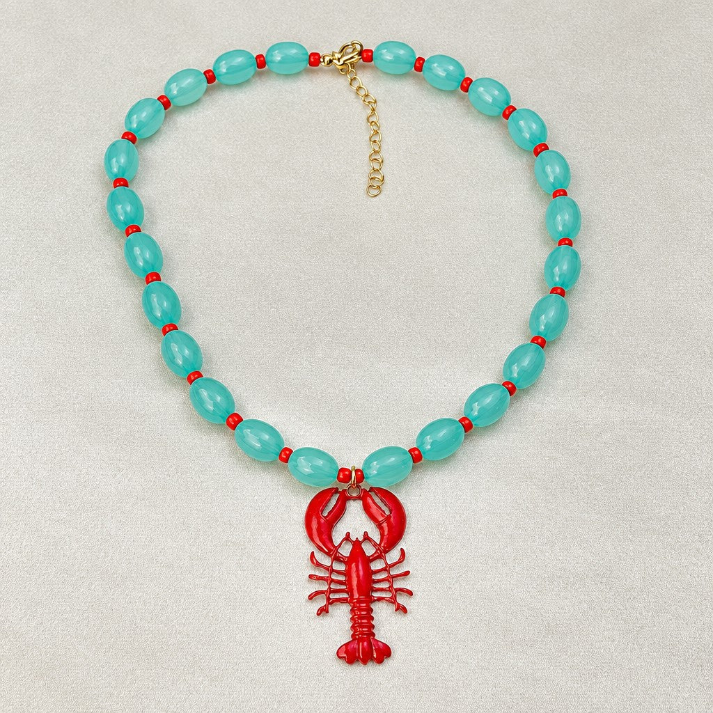 Boho Red Lobster Beaded Necklace