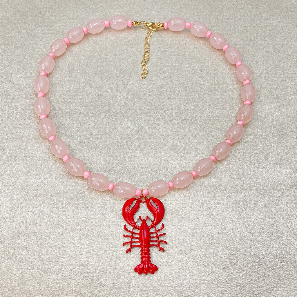 Boho Red Lobster Beaded Necklace