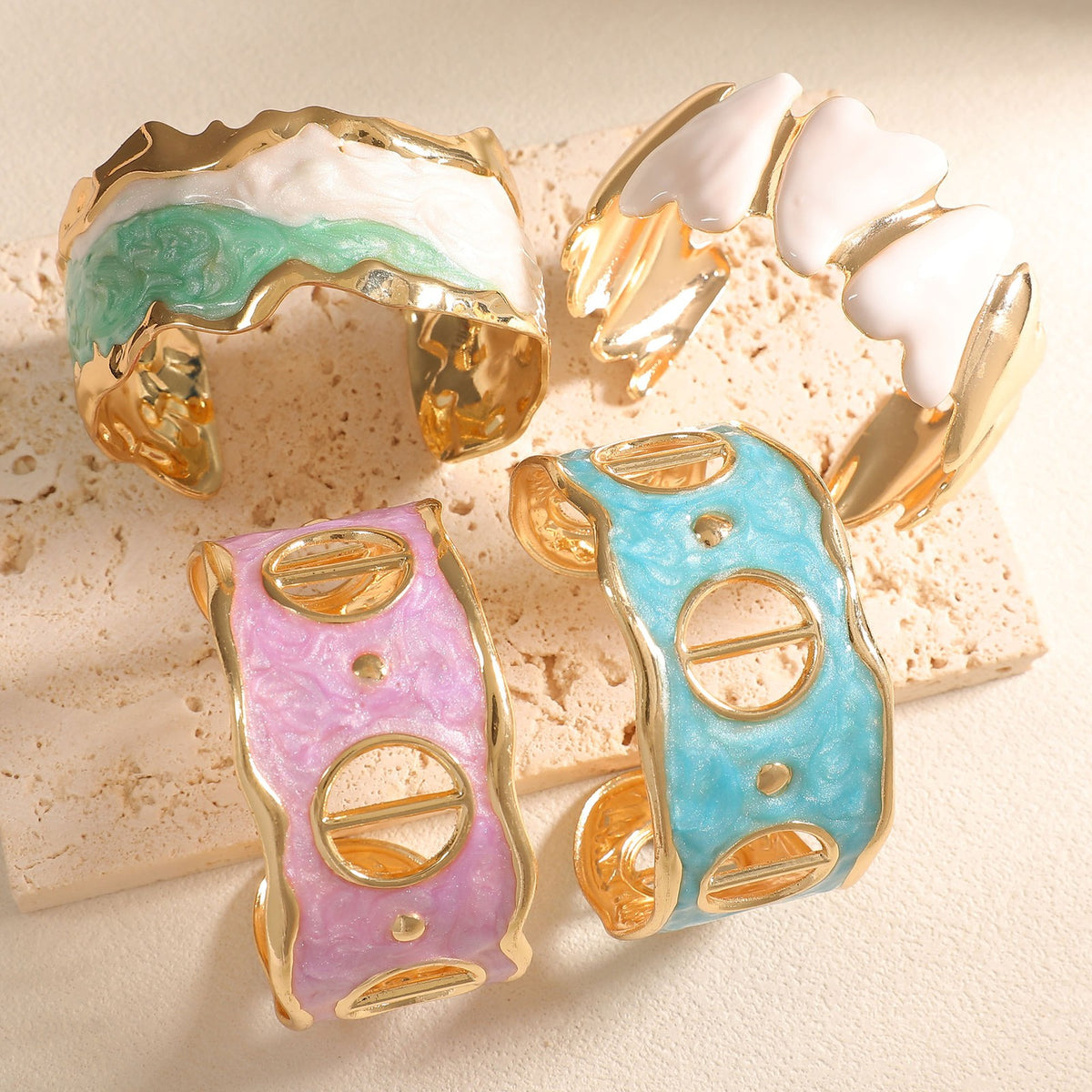 Classy Enamel Geometric Open Cuff Bracelet