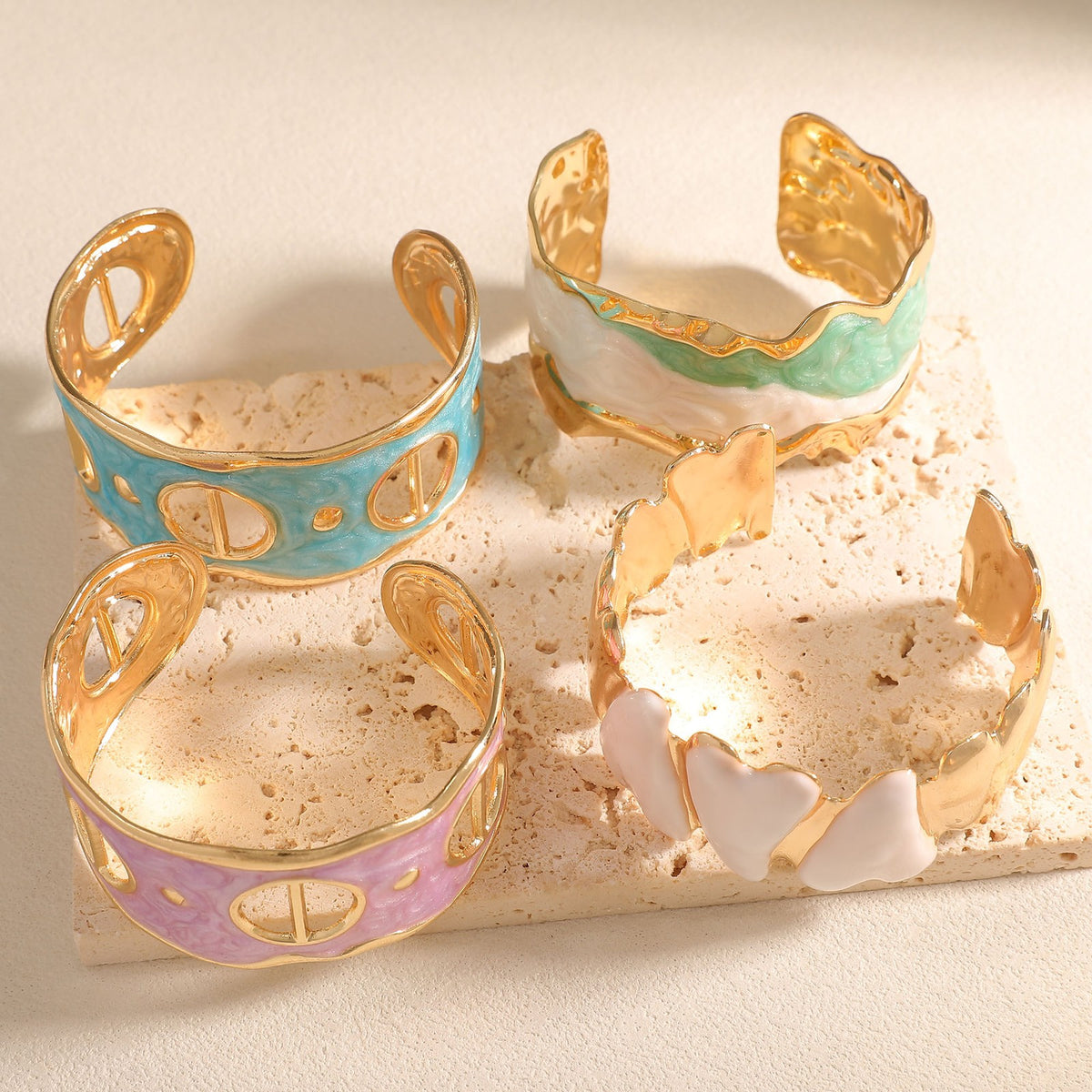 Classy Enamel Geometric Open Cuff Bracelet