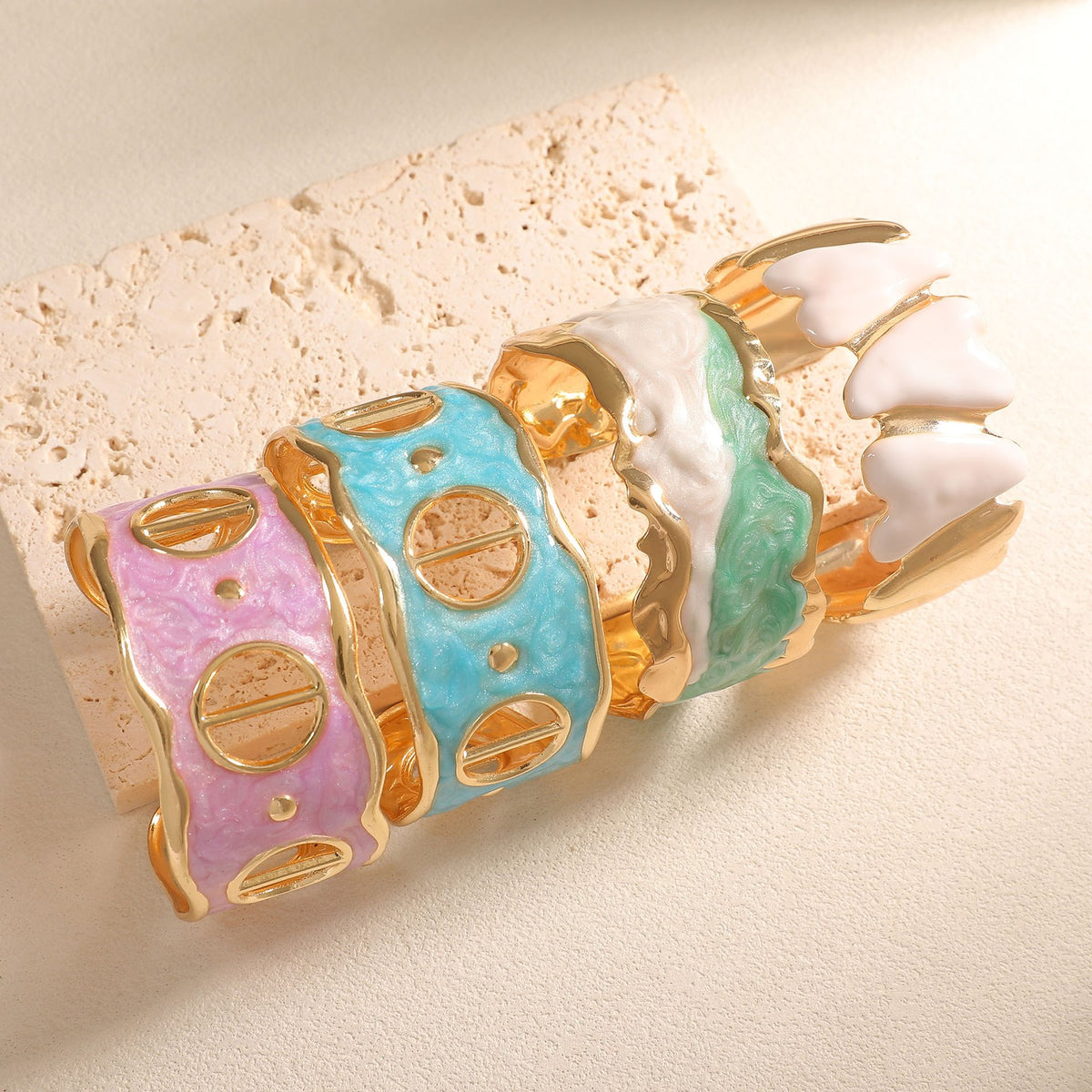 Classy Enamel Geometric Open Cuff Bracelet