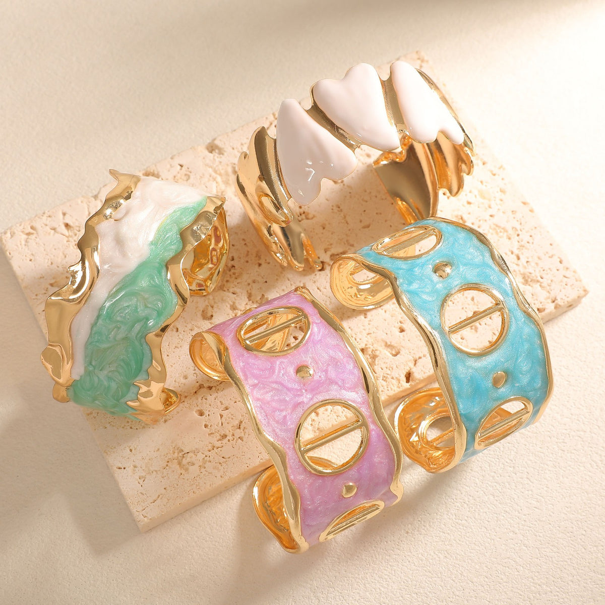 Classy Enamel Geometric Open Cuff Bracelet