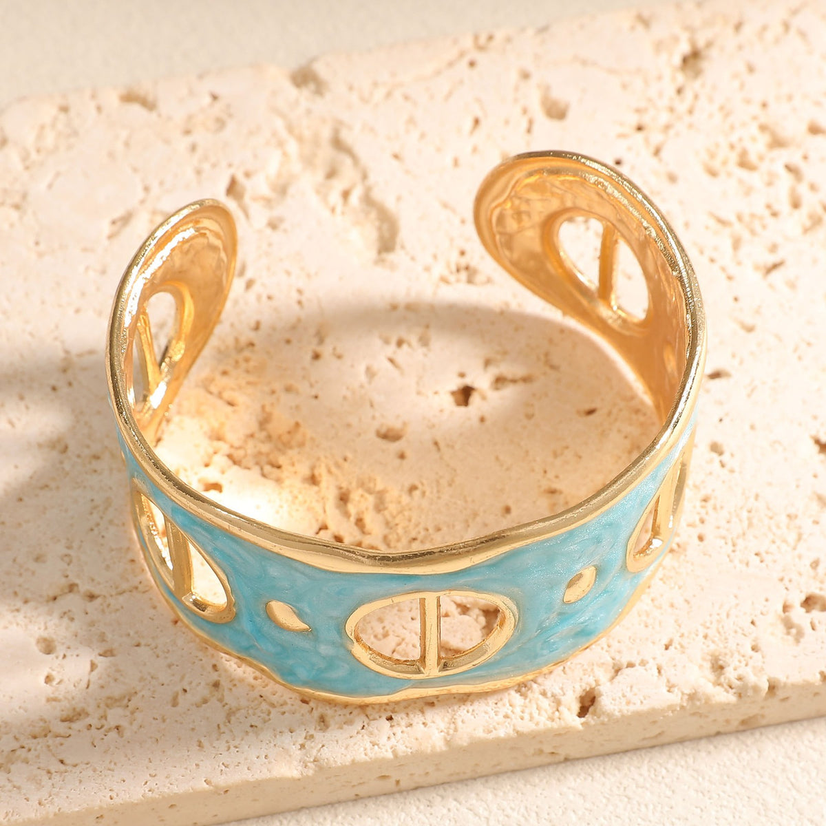 Classy Enamel Geometric Open Cuff Bracelet